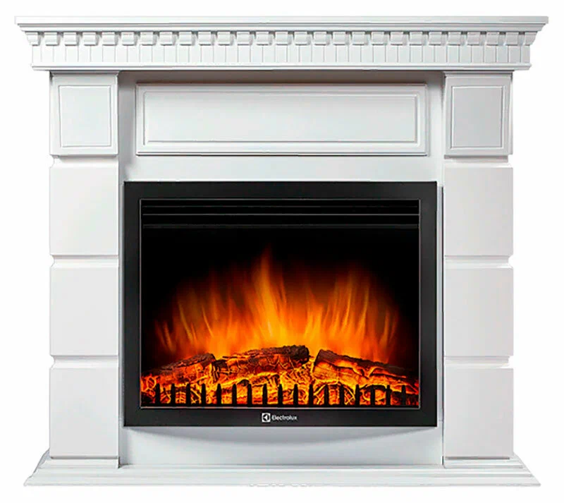 Портал Firelight Quadro 25 камень песчаник античный белый, белая эмаль — фото 1
