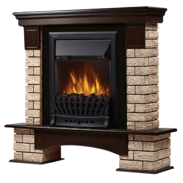 Портал Firelight Forte Wood Classic камень коричневый, шпон темный дуб — фото 1