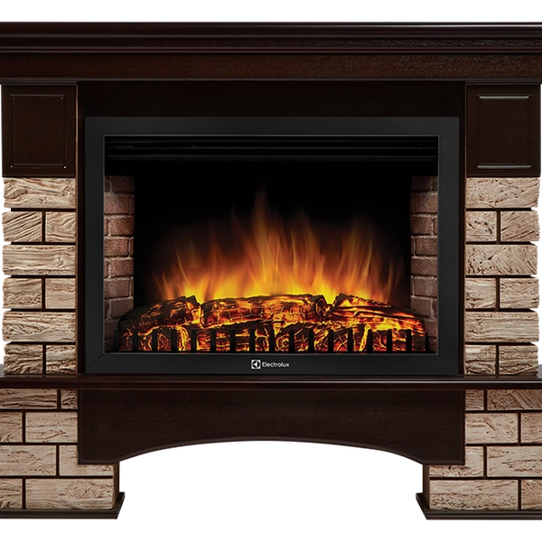 Портал Firelight Forte Wood 30U (угловой) камень коричневый, шпон темный дуб — фото 1