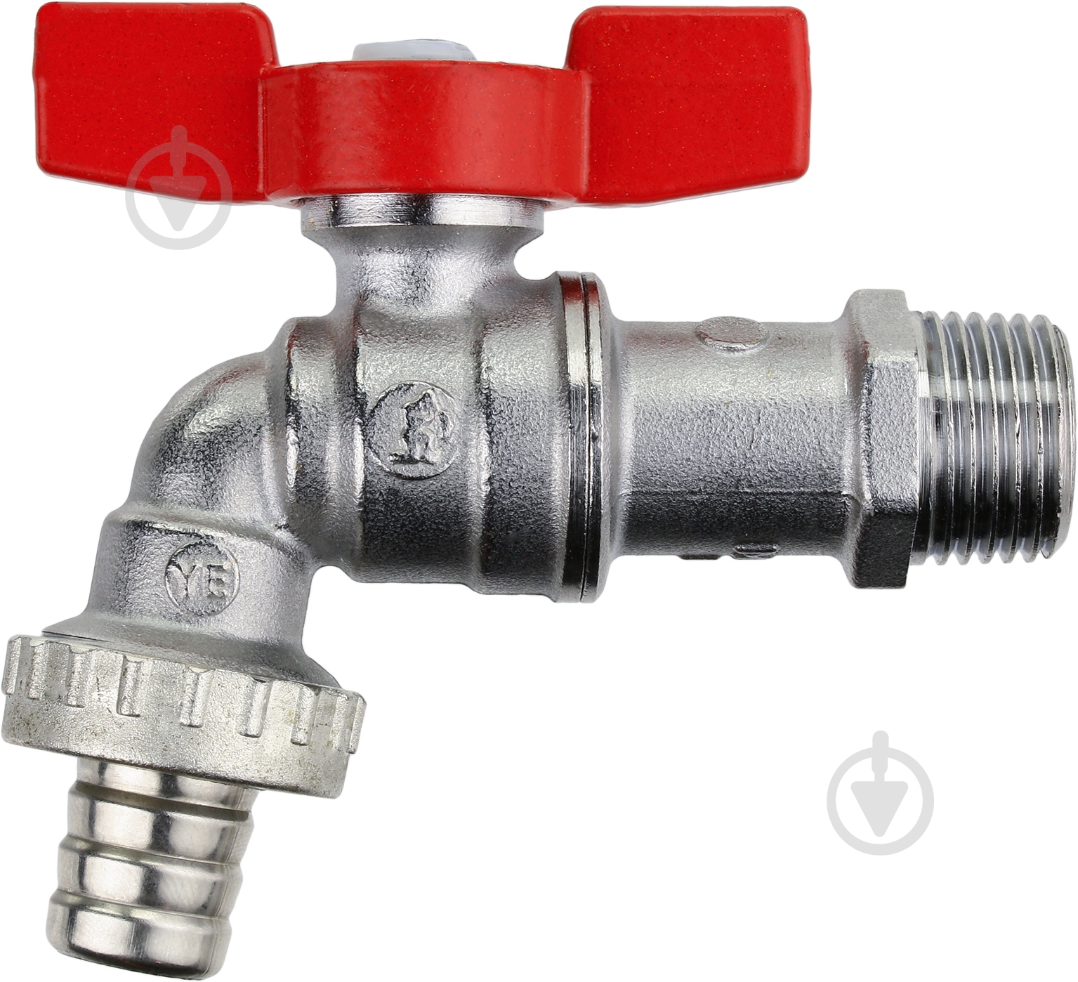 Кран шаровой Giacomini 1/2", Н, ручка-бабочка красная, латунь, хром., д/сад. шланга, R620X003 — фото 1