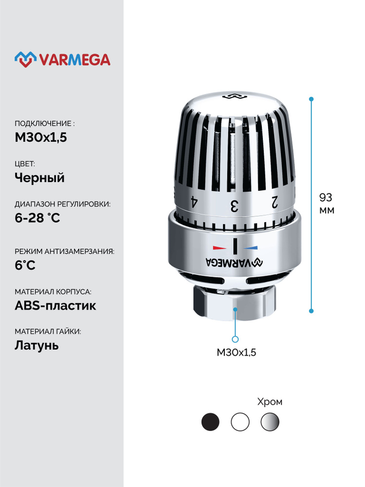 Головка термостатическая VARMEGA, серия VM112, M30х1.5, серая, VM11203 — фото 1