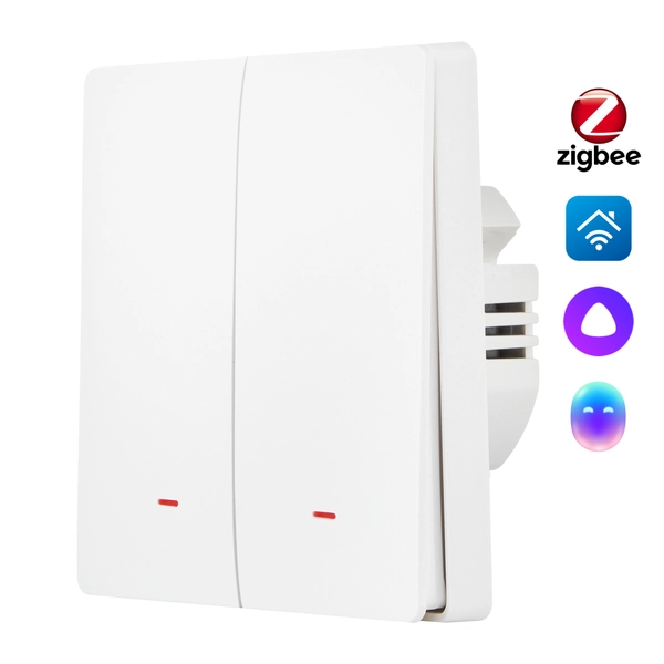 Выключатель HOMMYN настенный zigbee 2 клавиши (без нейтрали) SWZBNN02W — фото 1
