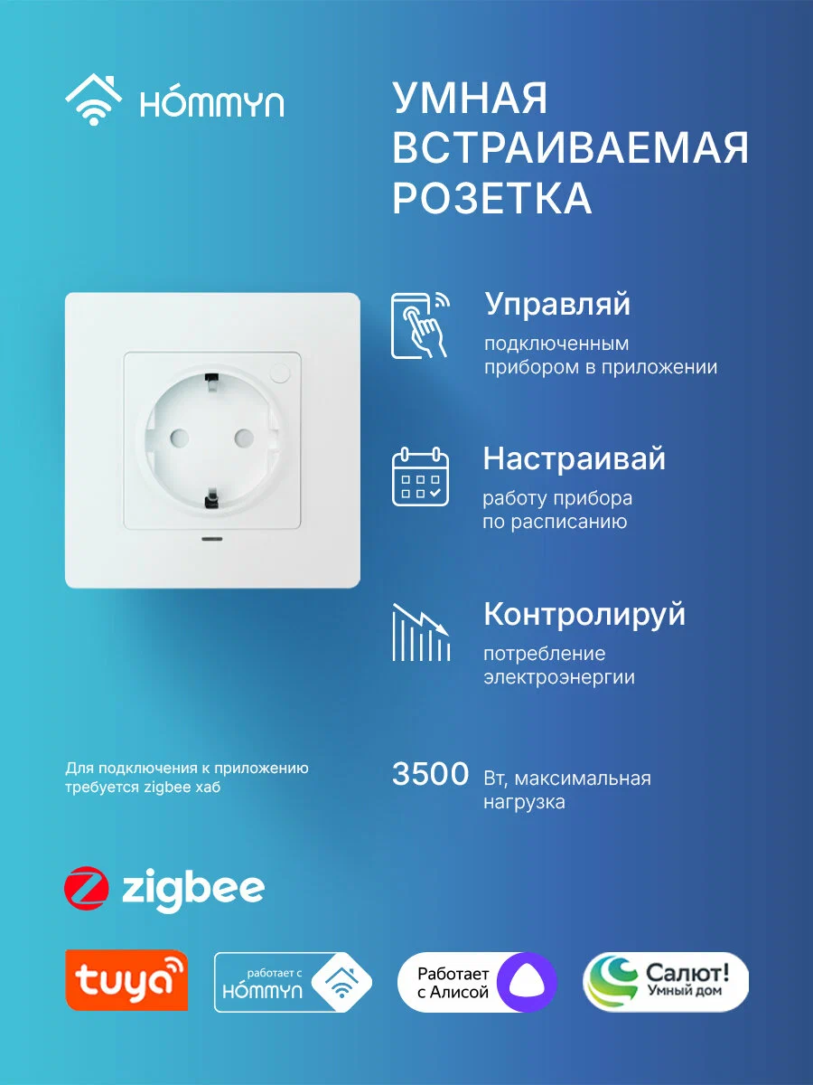 Розетка умная встраиваемая HOMMYN zigbee RKNWOZB01W — фото 1